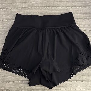 Aerie Black High Waist Eyelet Hem Shorts